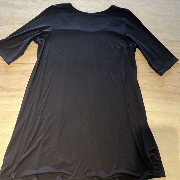EILEEN FISHER Black Dress Size Large Stretch Jersey Midi Rayon Soft - Picture 9 of 9